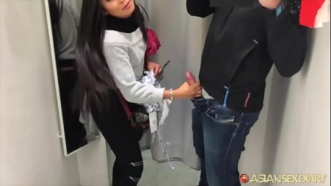 Super horny Asian star Susi sucking off white tourist in changing room and hotel